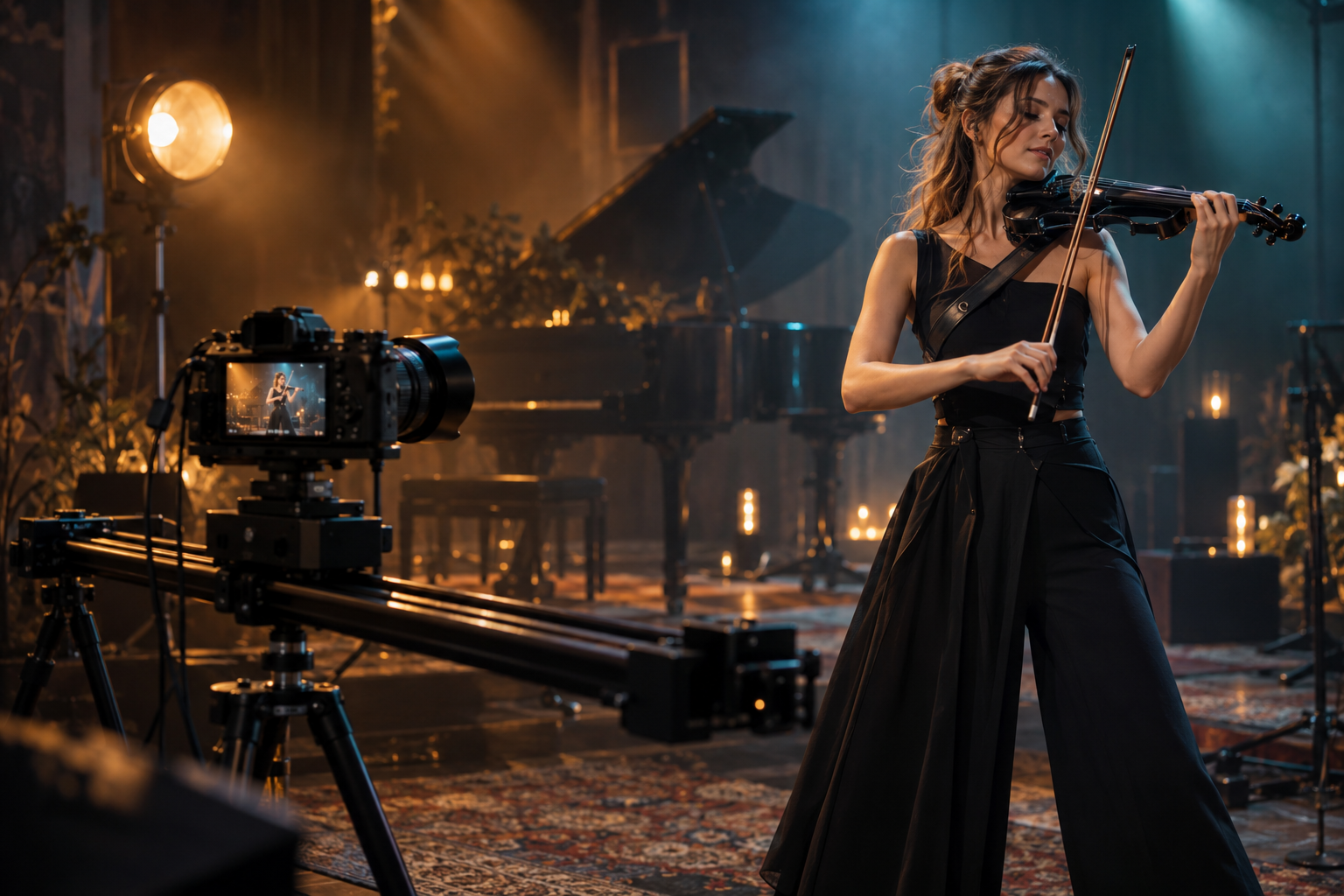 Най-добрите camera slider-и за electric violin performance видеа — Tanya Strings blog article image
