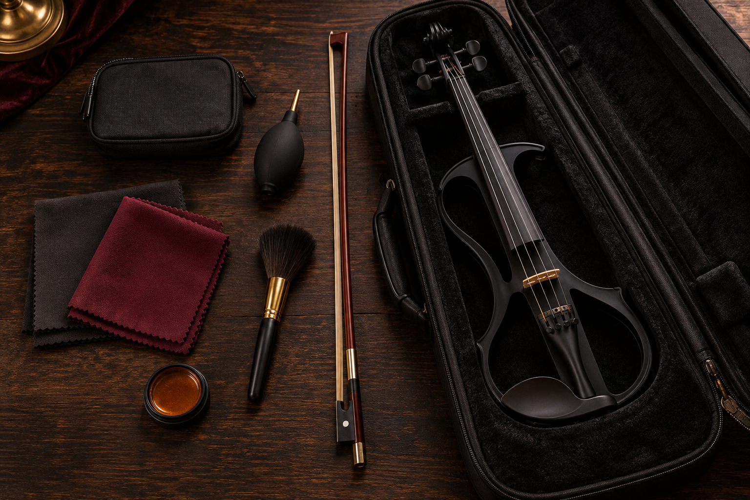 Electric violin maintenance kit with microfiber cloths bow case and generic touring accessories