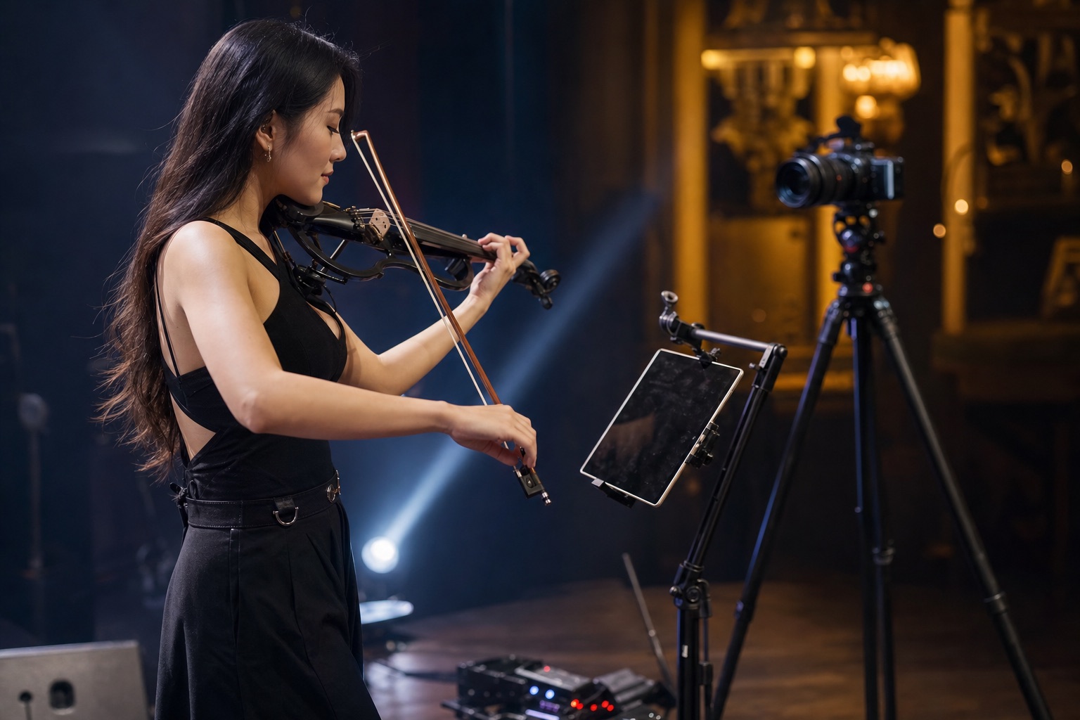 Best Tablet Mounts for Electric Violinists Using Backing Tracks and Setlists on Stage — Tanya Strings blog article image