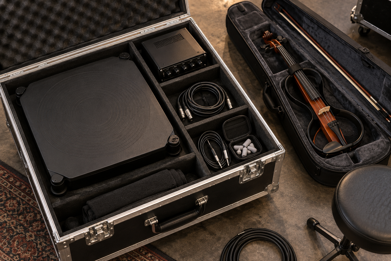 Travel case с tactile monitor платформа, amplifier и electric violin performance gear