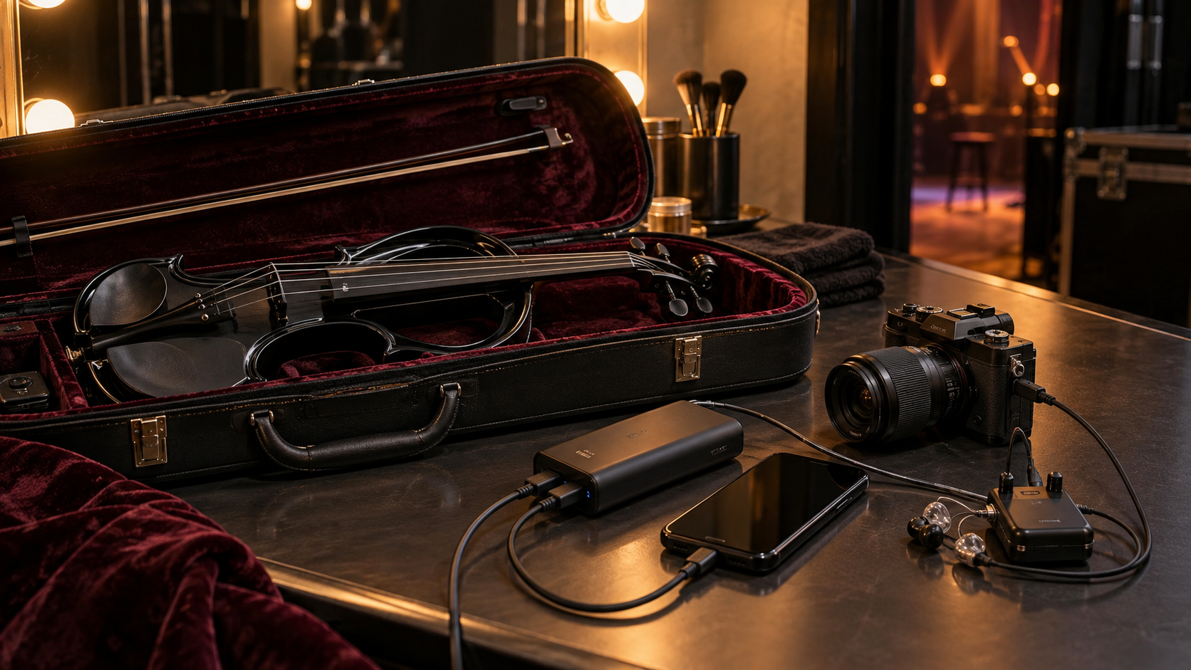Backstage electric violin комплект с USB-C power bank за зареждане