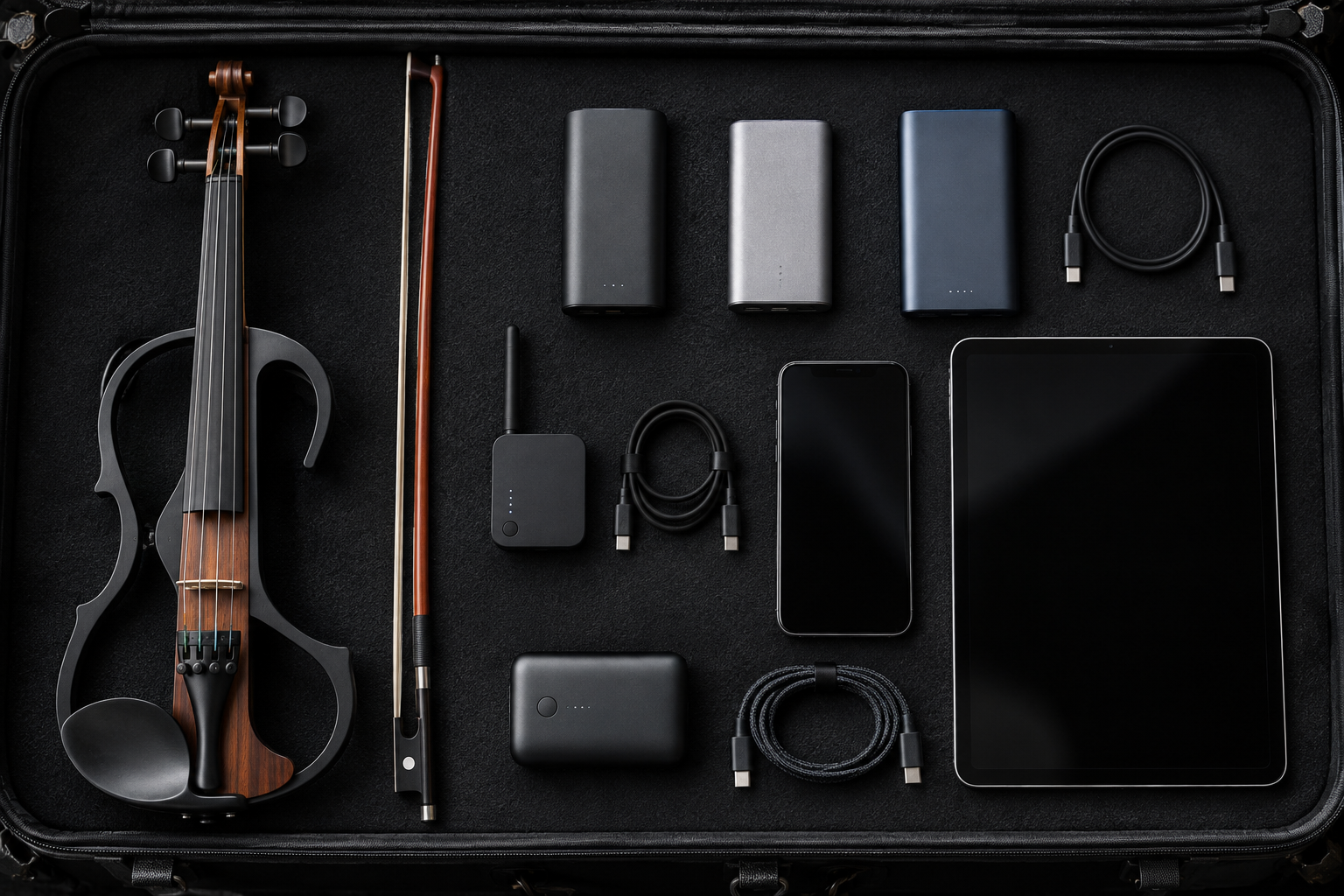 Electric violin video workstation с USB-C backup power и камера