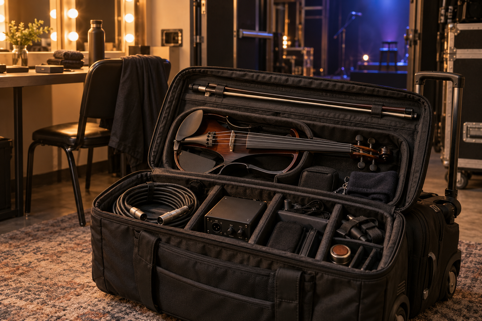 Electric violin travel case с direct box и навит балансиран XLR кабел за концерт